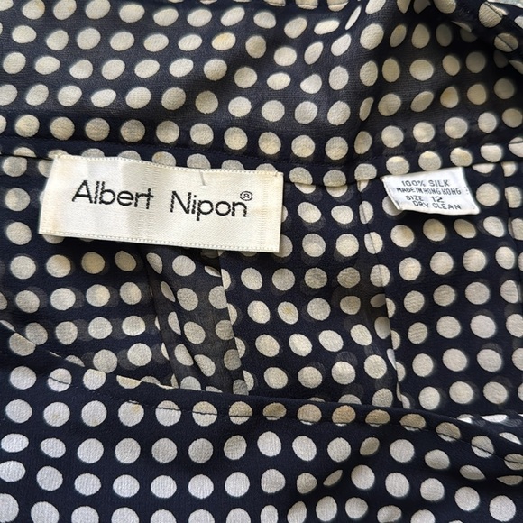 Vintage 80s Albert Nipon 100% silk polkadot pleated semi sheer dress 12 - Picture 4 of 10